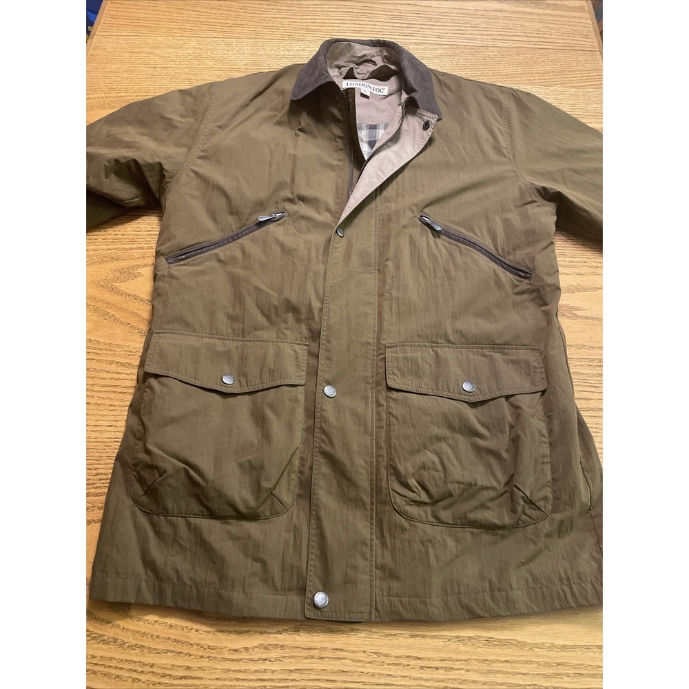 Y2K LONDON FOG‎ Men's Sz LgL Chore Work Coat Leather Collar Zip-out Lining